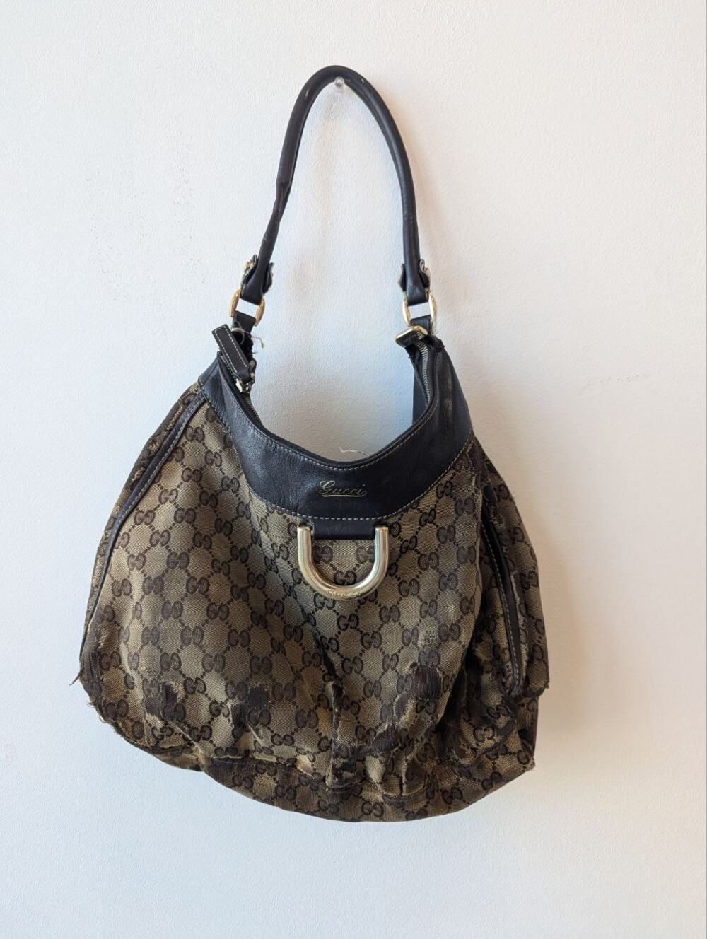Authentic Vintage GUCCI Abbey GG Canvas D-Ring Hobo Bag (AS-IS / TLC)
